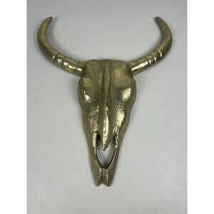 Gold Cast Metal Steer Skull Wall Decor Western Longhorn Bull Head 16x20 Inch